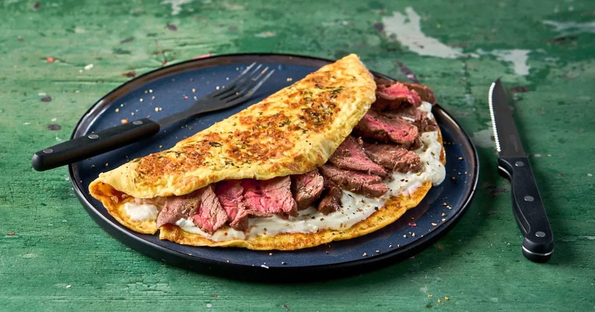 Bavettereepjes in kaas-ei tortilla