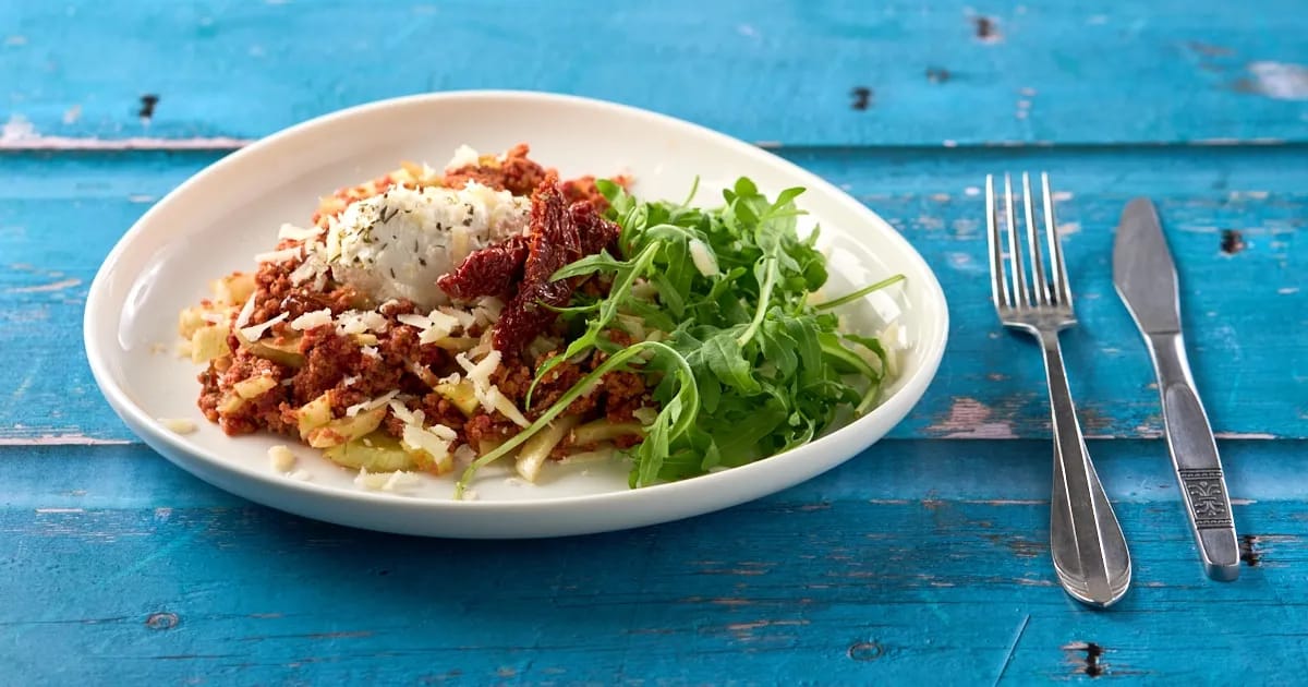 Gehaktschotel met tomaten, ricotta en Parmezaan