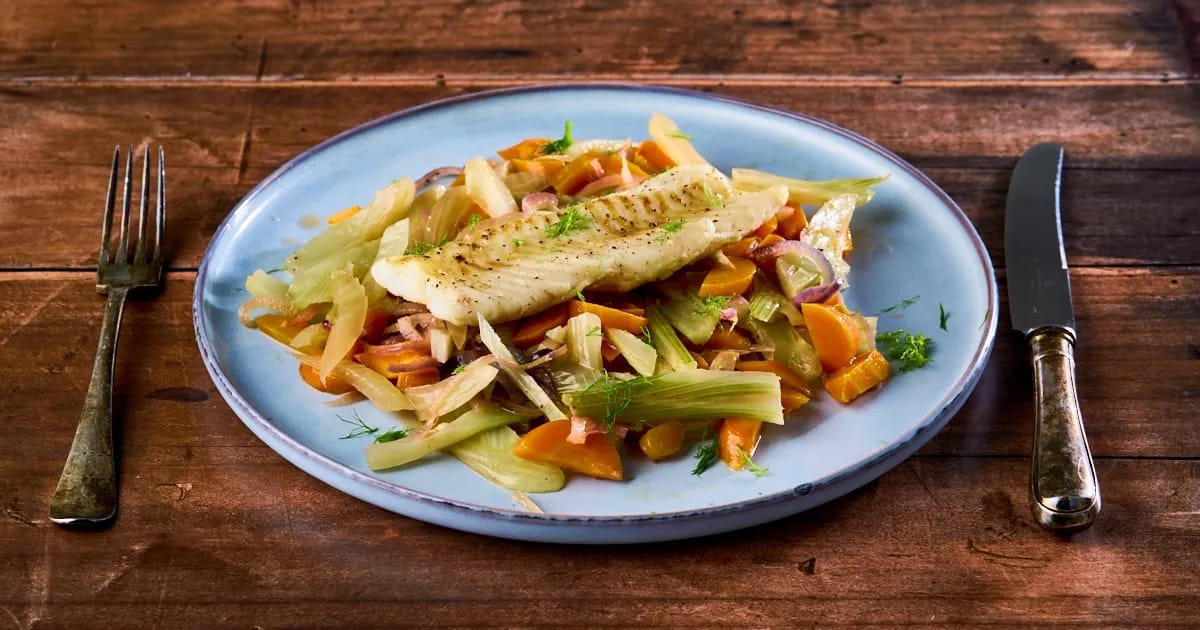 Kabeljauw gestoofd met wortel en venkel