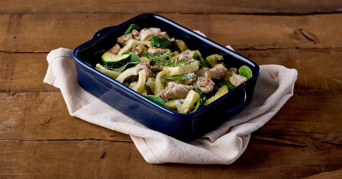 Gegratineerde kipdijfilet met venkel en spinazie